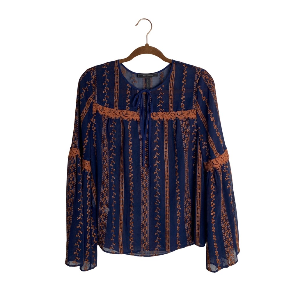 BCBGMAXAZRIA Boho Bell Sleeve Embroidered Blouse Top Bohemian Whimsigoth M